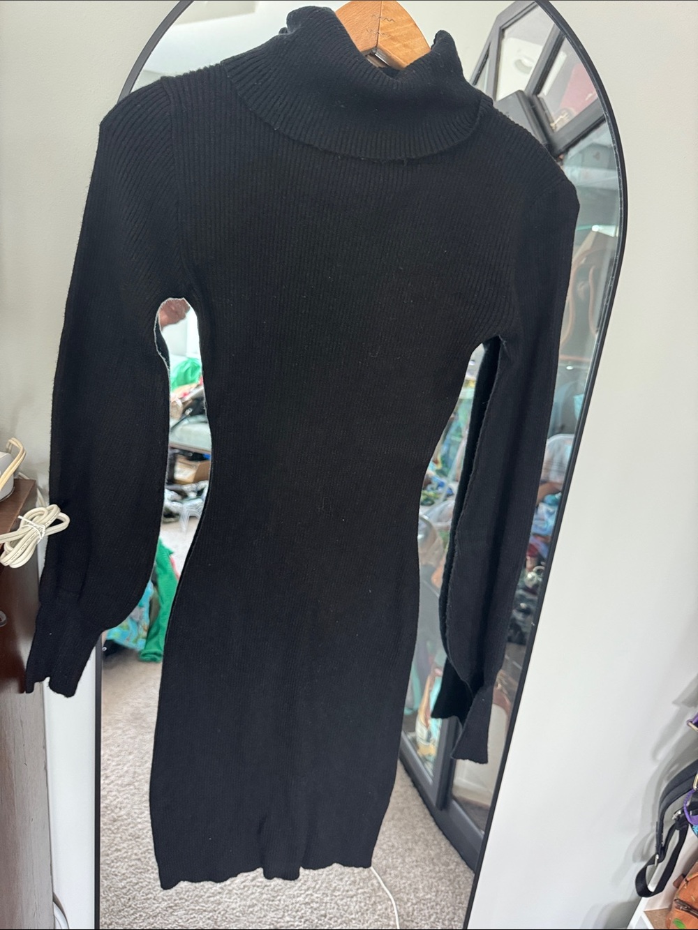 Pink Lily size Large Black Ribbed Knit Turtleneck Bodycon Dress - Women